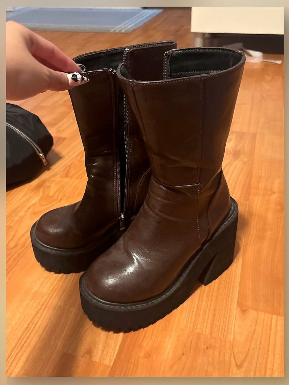 Brown platform boots